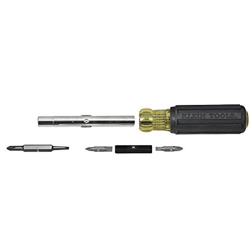 Klein Tools 32557 Multi-Bit Screwdriver / Nut Driver, Heavy Duty 6-in-1 with Interchangable Shafts and Ph, Sl, Sq, Hex Bits and Nut Drivers