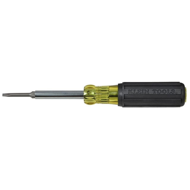 Klein Tools 32560 Multi-Bit Screwdriver / Nut Driver, Extended Reach 6-in-1 Tool with Phillips, Slotted and Square Bits and Nut Drivers C30