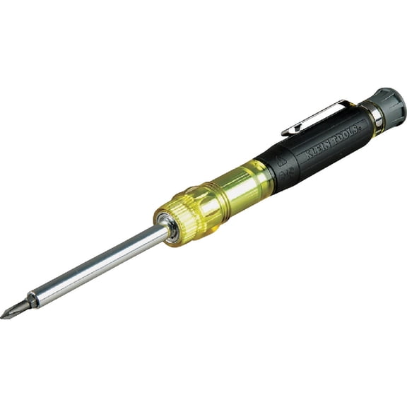 Klein Tools 32614 Multi-bit Precision Screwdriver Set, 4-in-1 Electronics Pocket Screwdriver, Professional Phillips and Slotted Bits, EDC