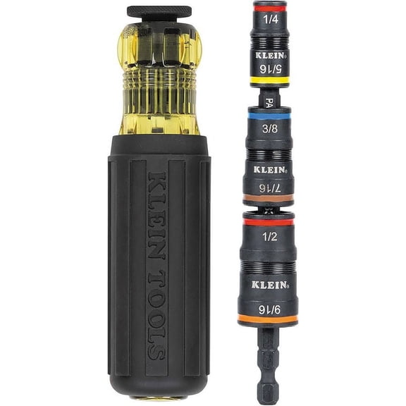 Klein Tools 32910 Impact Driver, 7-in-1 Impact Flip Socket Set with Handle, 6 Hex Driver Sizes plus a 1/4-Inch Bit Holder