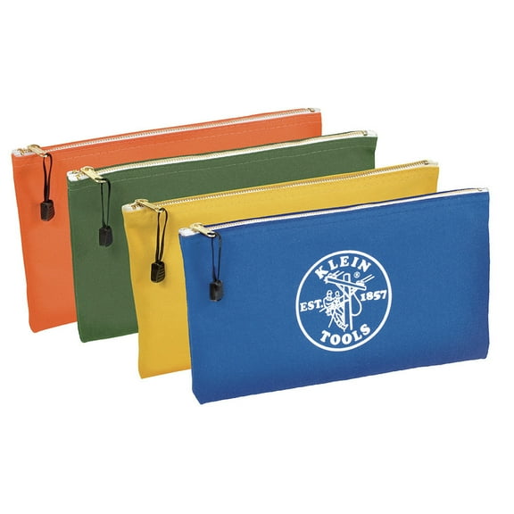 Klein Tools 4 Pack Canvas Zipper Tool Bags, Olive/Orange/Royal Blue/Yellow