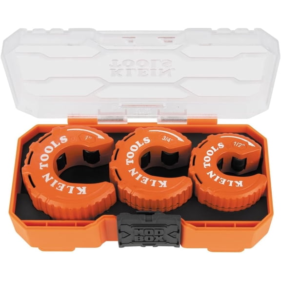 Klein Tools 50048 C-Style Copper Tubing Pipe Cutter Tool Set with 1/2, 3/4, and 1-Inch Cutters, MODbox Case, Ultra-Compact for Tight Spaces, 3-Piece