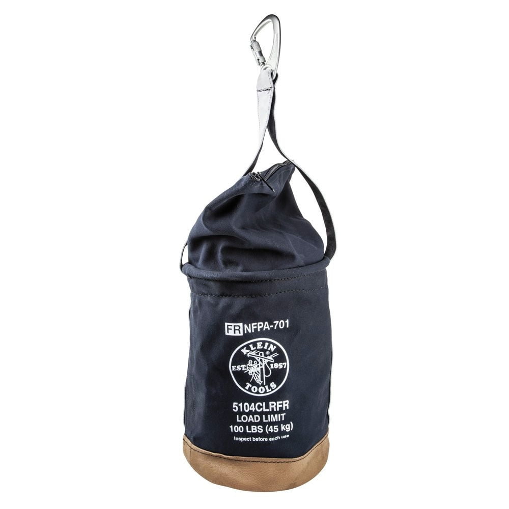 Klein Tools 5104CLRFR 12 in. Flame-Resistant Top Closing Canvas Bucket - Black
