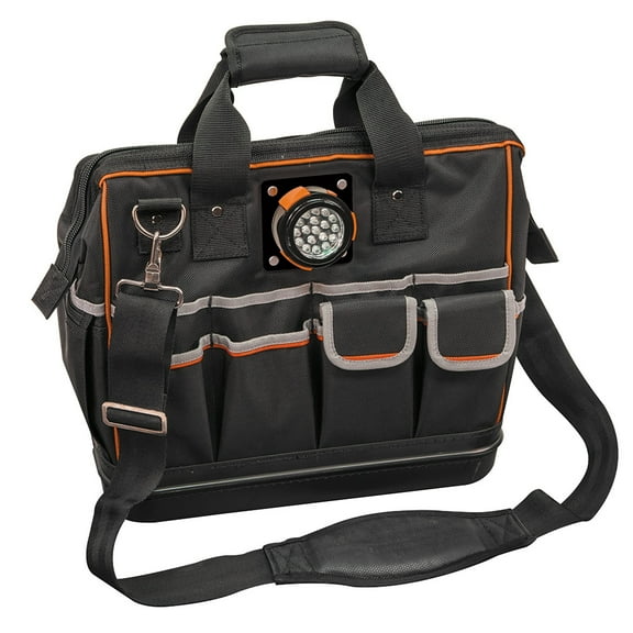 Klein Tools 55431 Black & Orange Tradesman Pro 31 Pocket Lighted Tool Bag