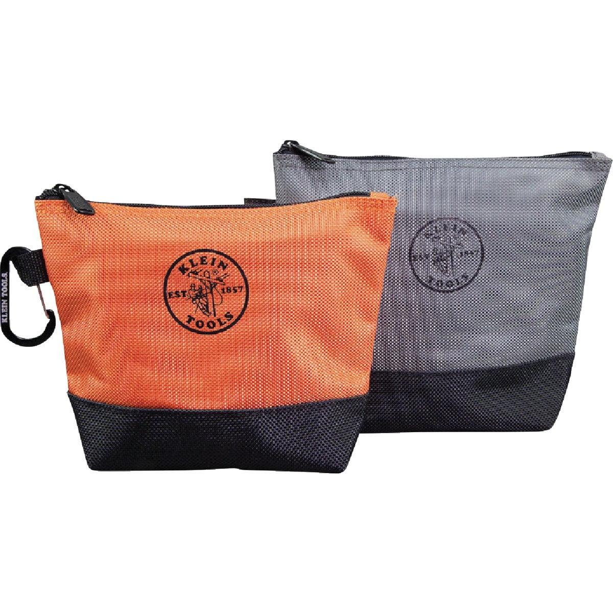 Klein Tools 55470 Utility Bag, Stand-Up Zipper Tool Bags, Tough 1680d Ballistic Weave, Reinforced Bottoms, Orange/Black, Gray/Black, 2-Pack
