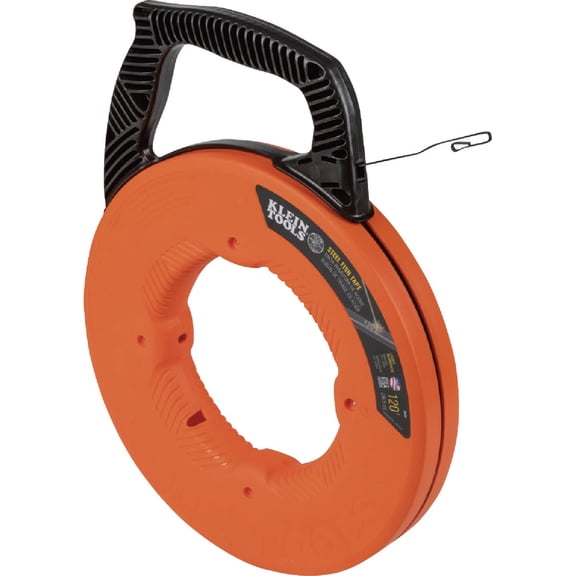 Klein Tools 56333 Electrical Fish Tape, Steel Wire Puller with Double Loop Tip, Optimized Housing and Handle, 1/8-Inch x 120-Foot