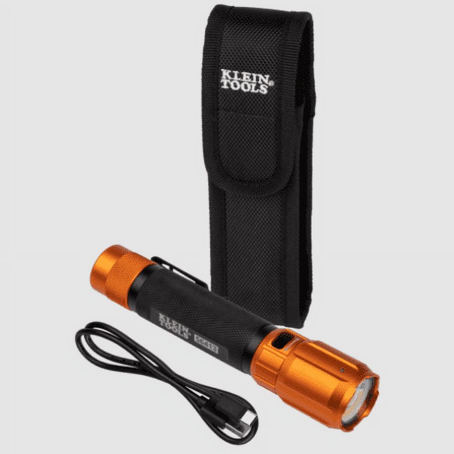Rechargeable Black and Orange LED Flashlight with Holster