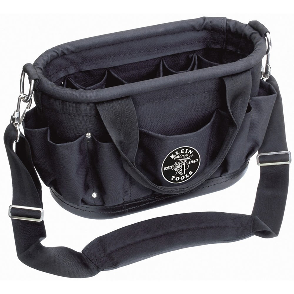 Klein Tools 58888 Polyester 12-Pocket Tool Tote with Shoulder Strap,Black Leather