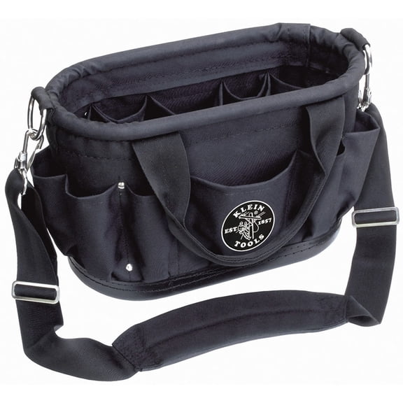 Klein Tools 58888 Polyester 12-Pocket Tool Tote with Shoulder Strap,Black Leather