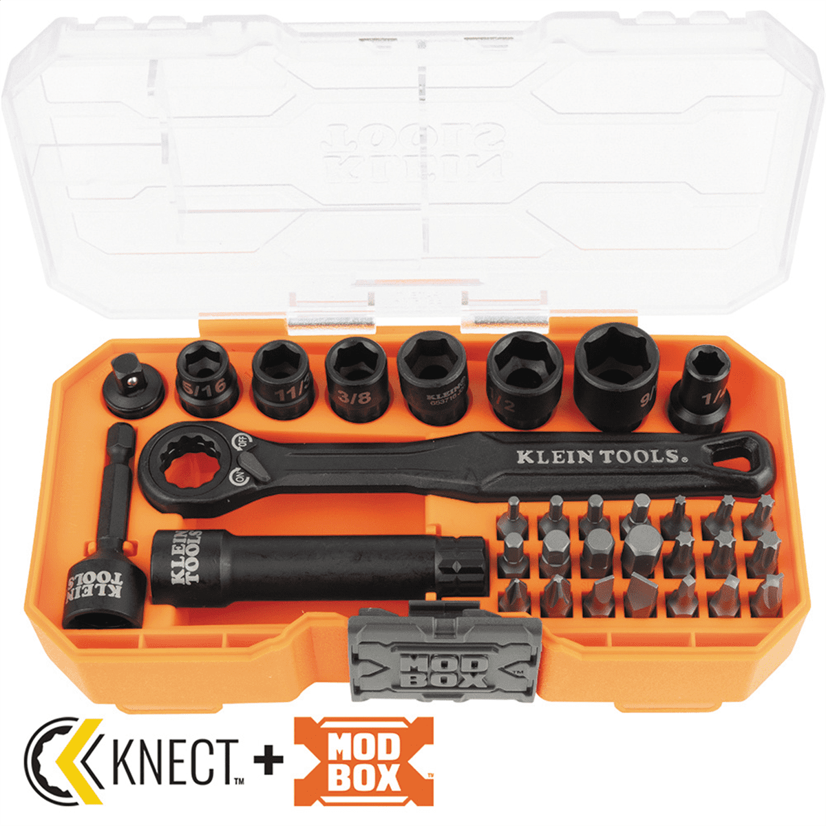 Klein Tools KNECT 1/4-Inch Drive Impact-Rated Pass Through Socket Set, 32-Piece