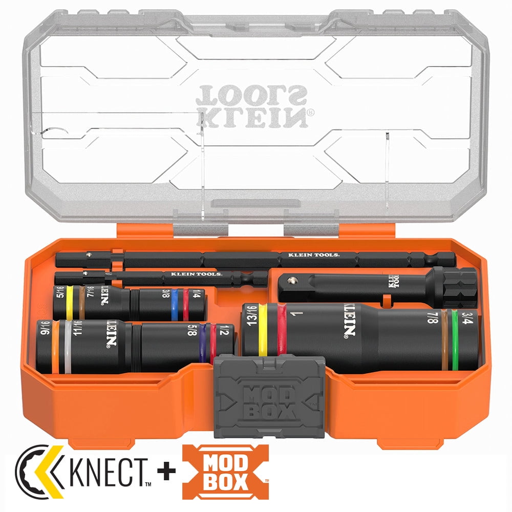 Klein Tools Knect Quad-12 Deep-Well Heavy-Duty Impact Flip Sockets, Sae, 6-Piece
