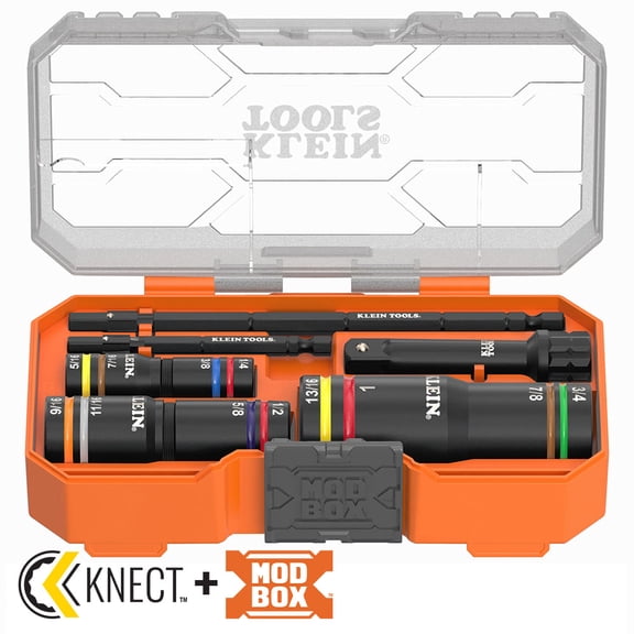 Klein Tools Knect Quad-12 Deep-Well Heavy-Duty Impact Flip Sockets, Sae, 6-Piece