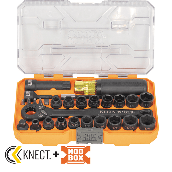 Klein Tools KNECT Essential Pass Through Impact Socket Set, SAE, Metric, 28-Piece