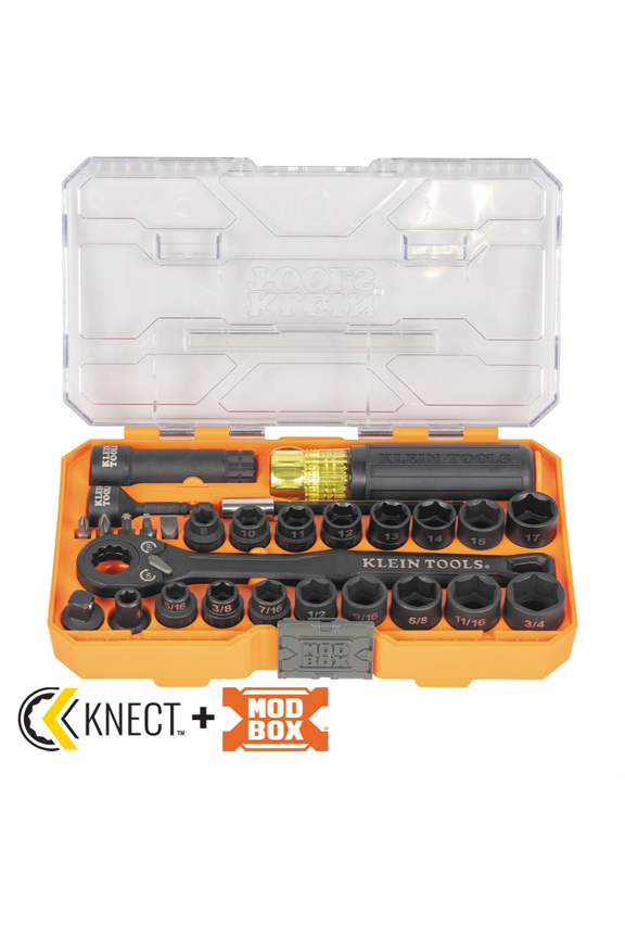 KNECT Essential Pass Through Impact Socket Set, SAE, Metric, 28-Piece