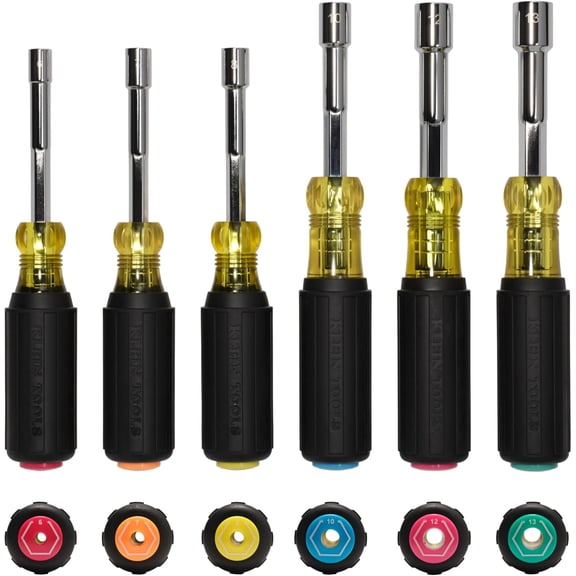 65456M Metric Color-Coded Hollow-Shaft Nut Driver Set, 6-Piece, Heavy-Duty, Color-Coded Hex Sizes 6mm to 13mm, Cushion-Grip Handles, 6-Piece