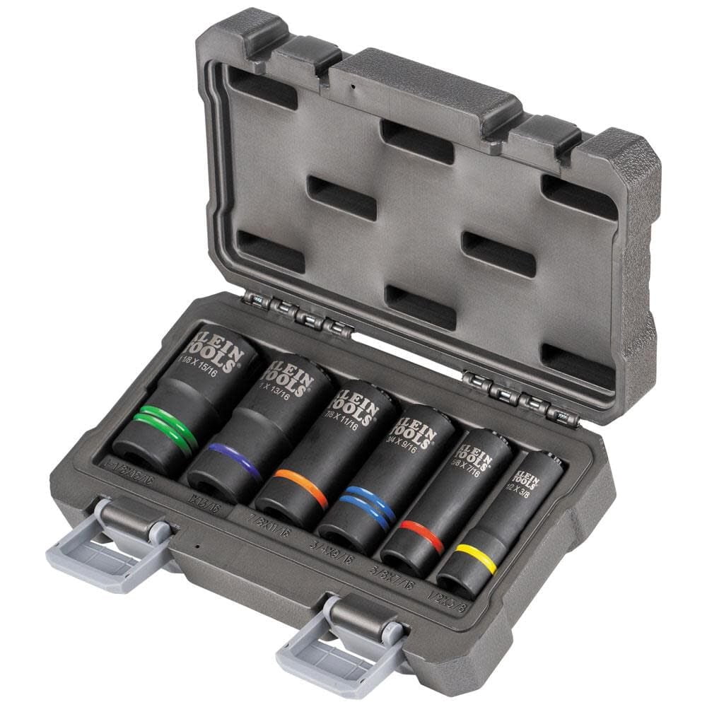 Klein Tools 66090 2-in-1 Slotted Impact Socket Set, 12-Point, 6 Pc.