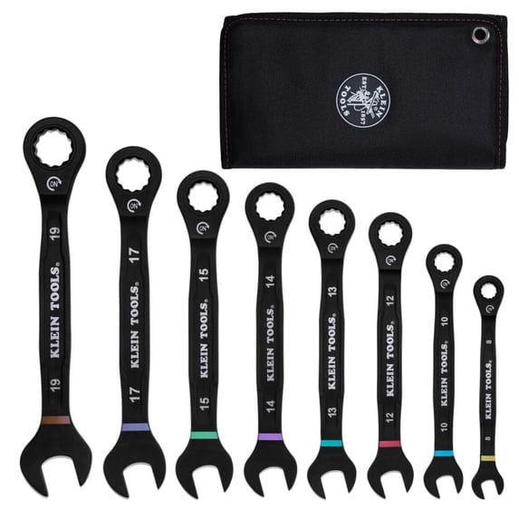 Klein Tools Ratcheting Combination Wrench Set Metric 8 Pieces