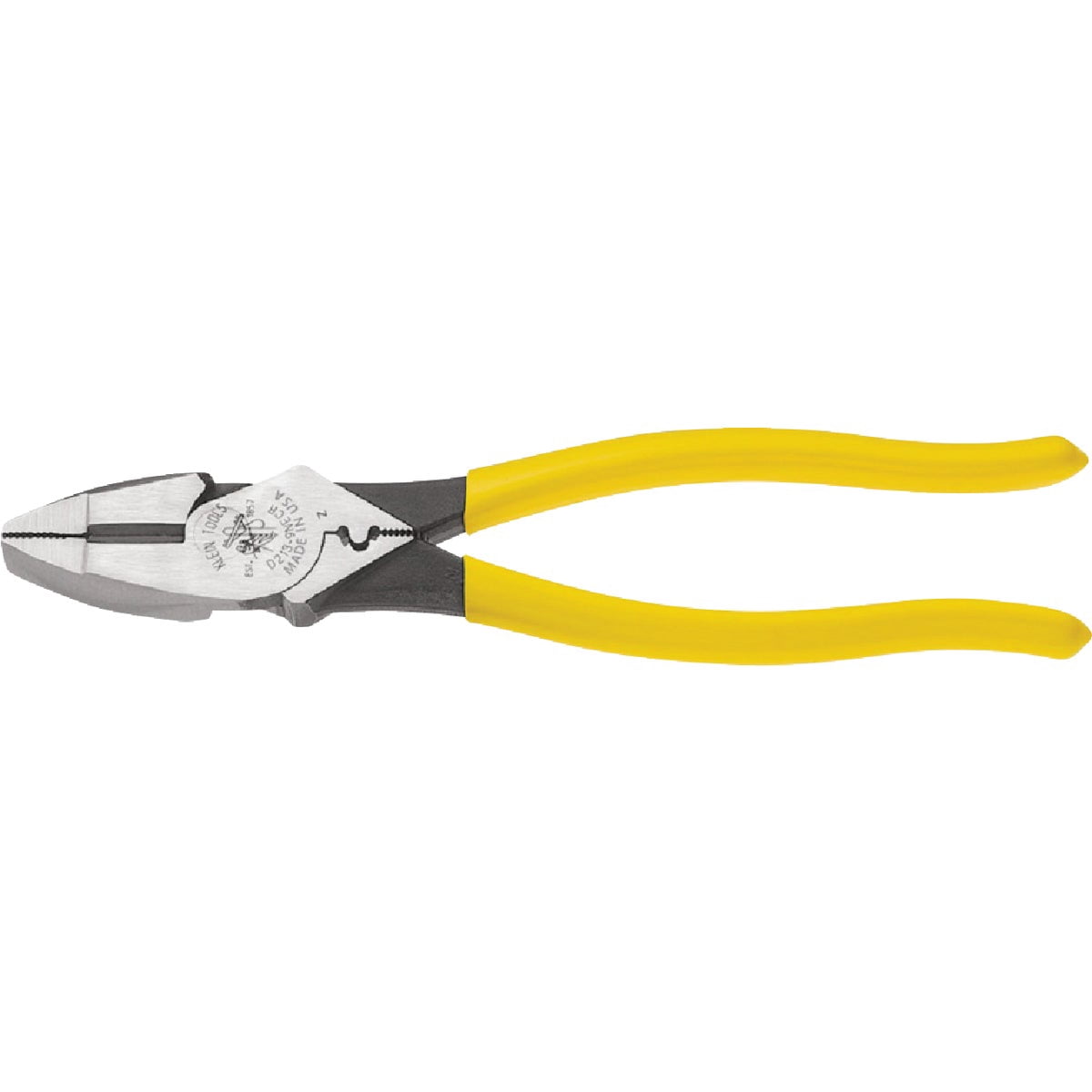 Klein Tools D213-9NE-CR Lineman's Crimping Pliers, Made in USA, Streamlined High-Leverage Design Made of Induction Hardened Steel, 9-Inch