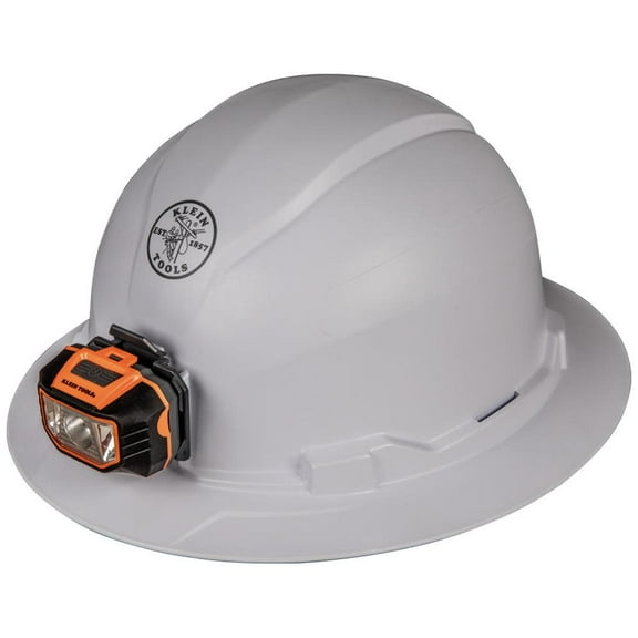 Klein Tools Hard Hat, Non-Vented Brim with Headlamp