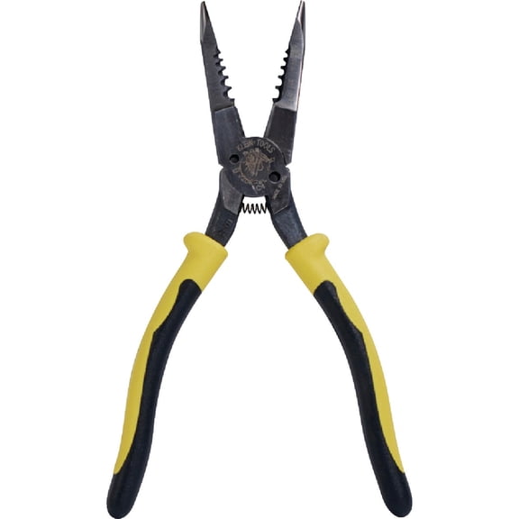 Klein Tools J206-8C Long Nose All-Purpose Spring Loaded Pliers, Forged Steel with Dual Material Journeyman Handles