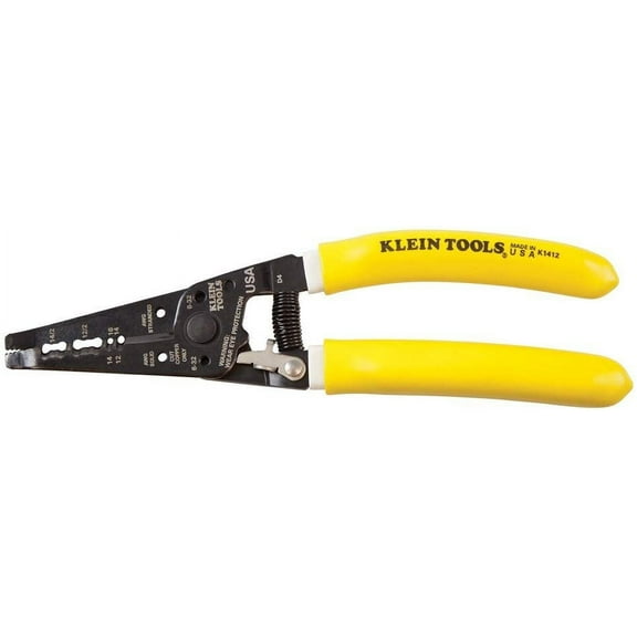 Klein Tools K1412 Wire Cutter / Wire Stripper, Dual NM Cable Stripper / Cutter Cuts Solid Copper Wire, Strips 12 and 14 AWG Solid Wire