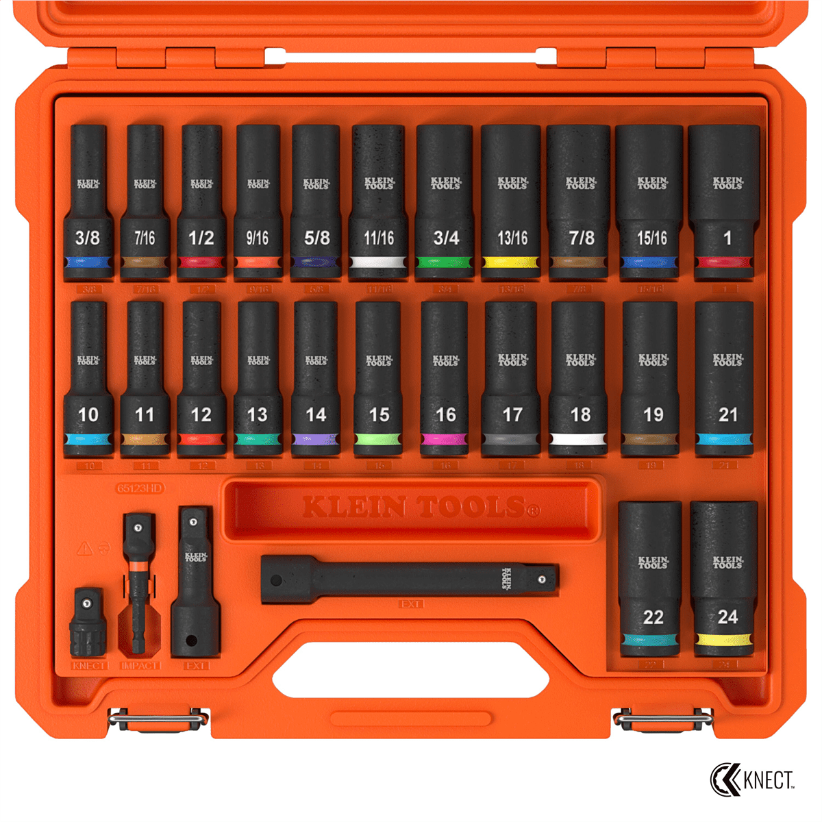 Klein Tools KNECT 1/2-Inch Deep-Well Impact Socket Set, SAE / Metric, 28-Piece