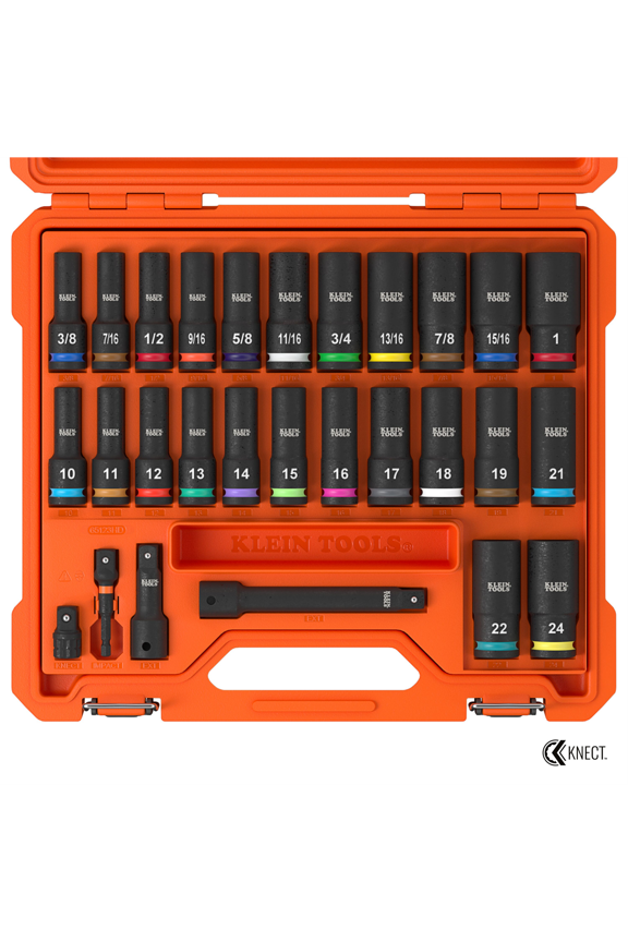 KNECT 1/2-Inch Deep-Well Impact Socket Set, SAE / Metric, 28-Piece