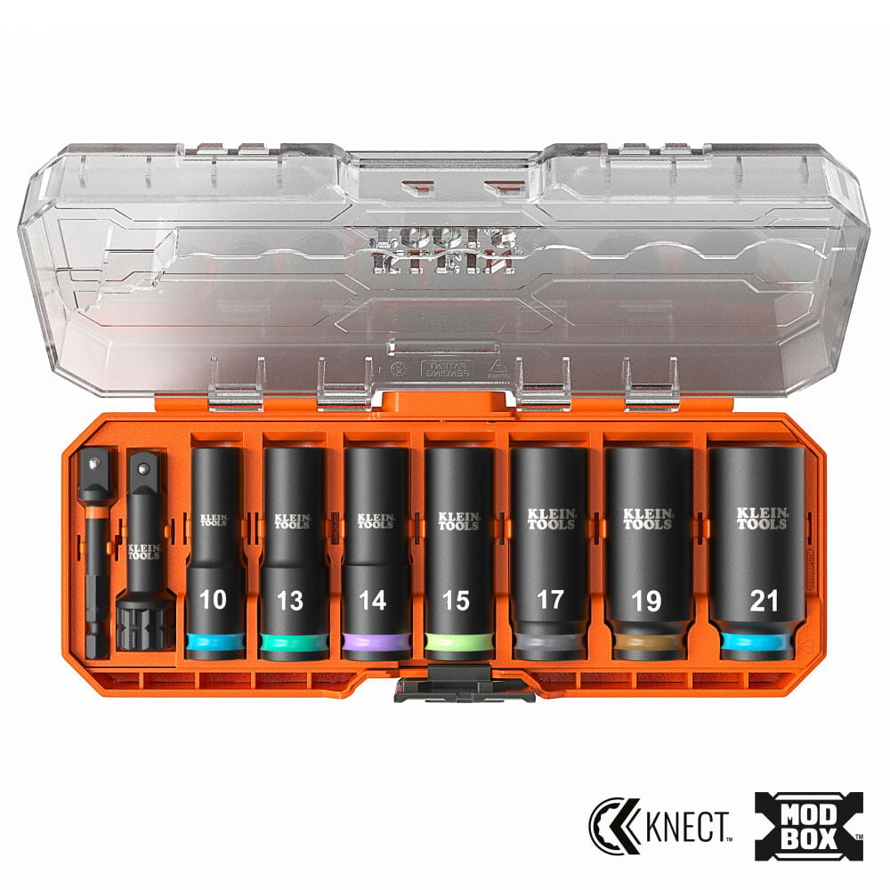 Klein Tools Knect Deep-Well 3/8-Inch Drive Impact Socket Set, Metric, 9 Pieces