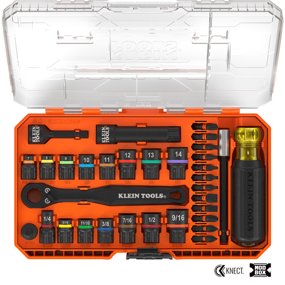 Klein Tools KNECT Pass-Through and Impact Socket Set, SAE and Metric, 33-Piece