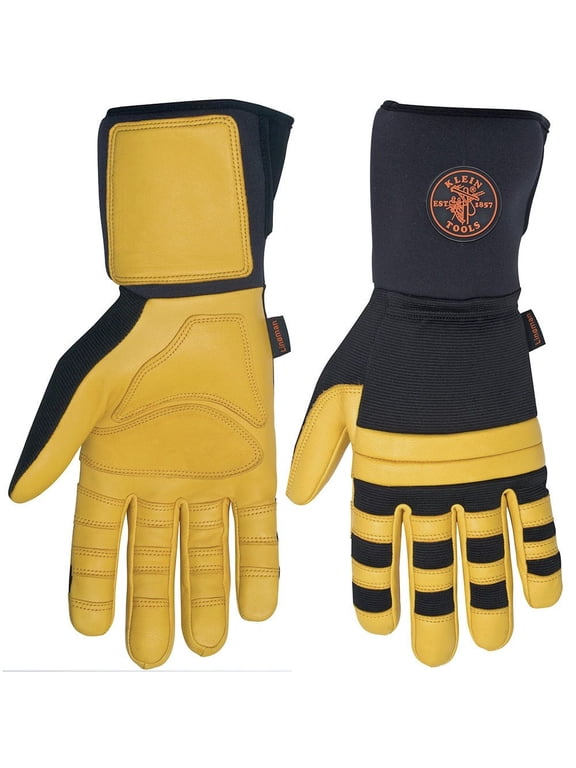 40080 Soft Grain Leather Lineman Work Gloves with Padded Knuckles - Black/ Yellow, Medium