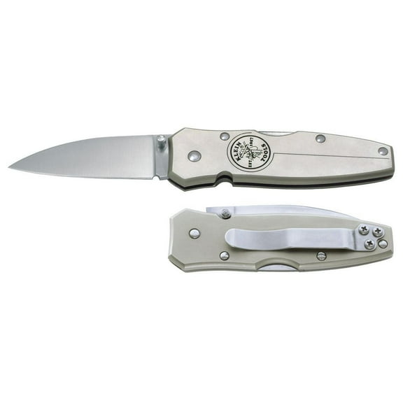 Klein Tools Lockback Knives, 7.2 in, Drop-Point Stainless Steel Blade, Silver Anodized