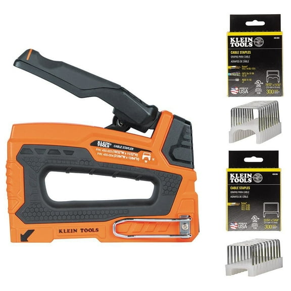 Klein Tools Loose Cable Stapler With 19/32 Inch And 31/64 Inch Insulated Staples