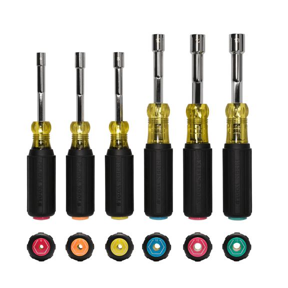 Klein Tools Metric Magnetic Color-Coded Hollow-Shaft Heavy-Duty Nut Driver Set, 6-Piece