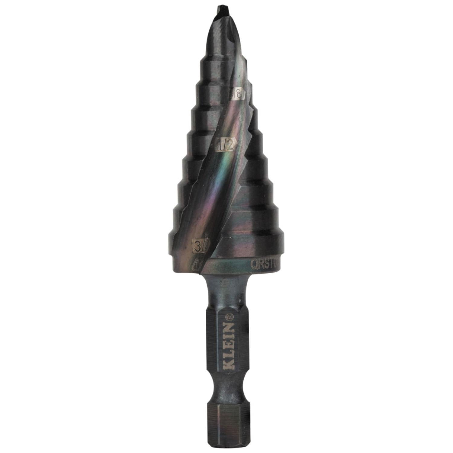 Klein Tools QRST03 Step Drill Bit, Quick Release, Spiral Flute, 1/4 to ...