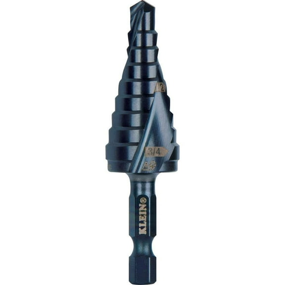 Klein Tools QRST03 Step Drill Bit, Quick Release, Spiral Flute, 1/4 to 3/4"