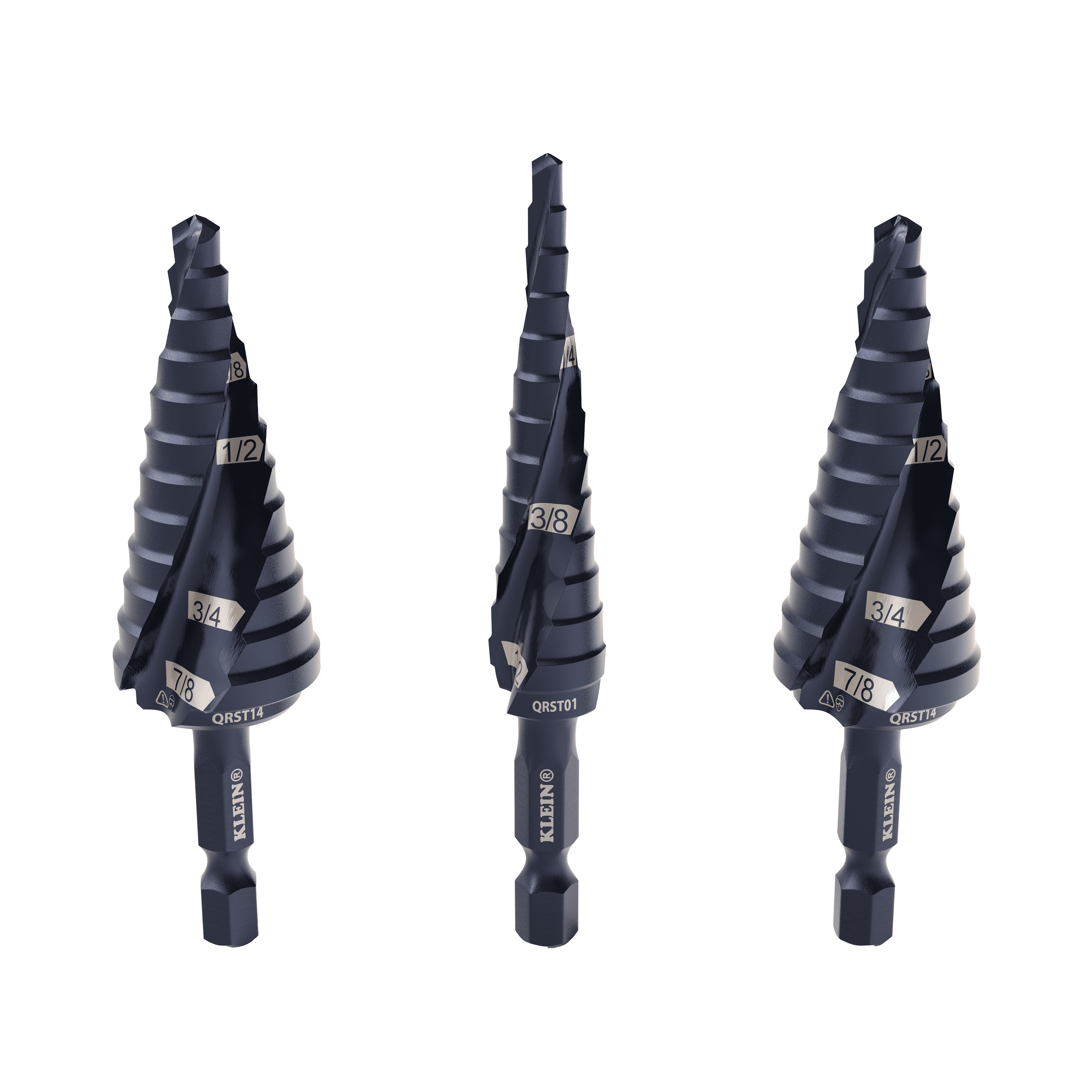 Klein Tools Step Drill Bit Set, Quick-Release, Double Fluted, 3-Piece