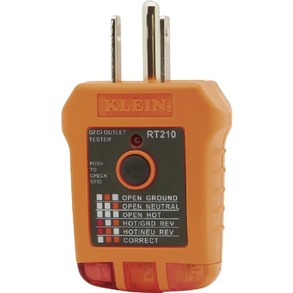 Klein Tools RT210 Outlet Tester, Receptacle Tester for GFCI / Standard North American AC Electrical Outlets, Detects Common Wiring Problems, Pack of 1, Factory