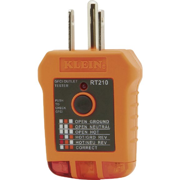 Klein Tools RT210 Outlet Tester, Receptacle Tester for GFCI / Standard North American AC Electrical Outlets, Detects Common Wiring Problems