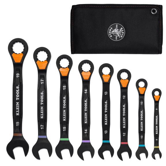 Klein Tools Ratcheting Combination Slide-Lock Wrench Set, Metric, 8-Piece