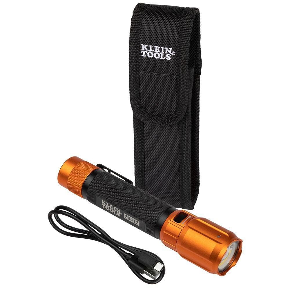 Rechargeable Black and Orange LED Flashlight with Holster