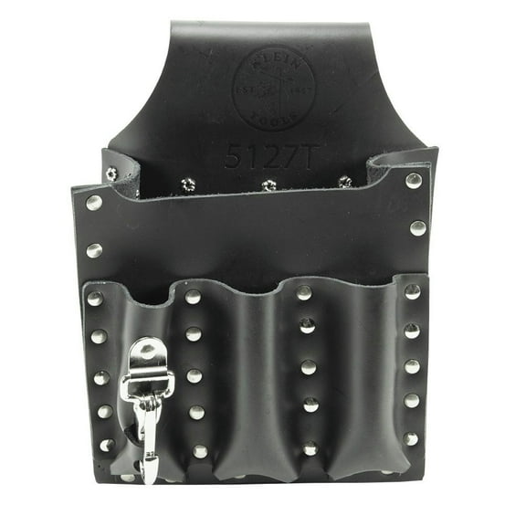 Klein Tools Tool Pouches, 6 Compartments, Black, Leather, Belt Loop - 1 EA (409-5127T)