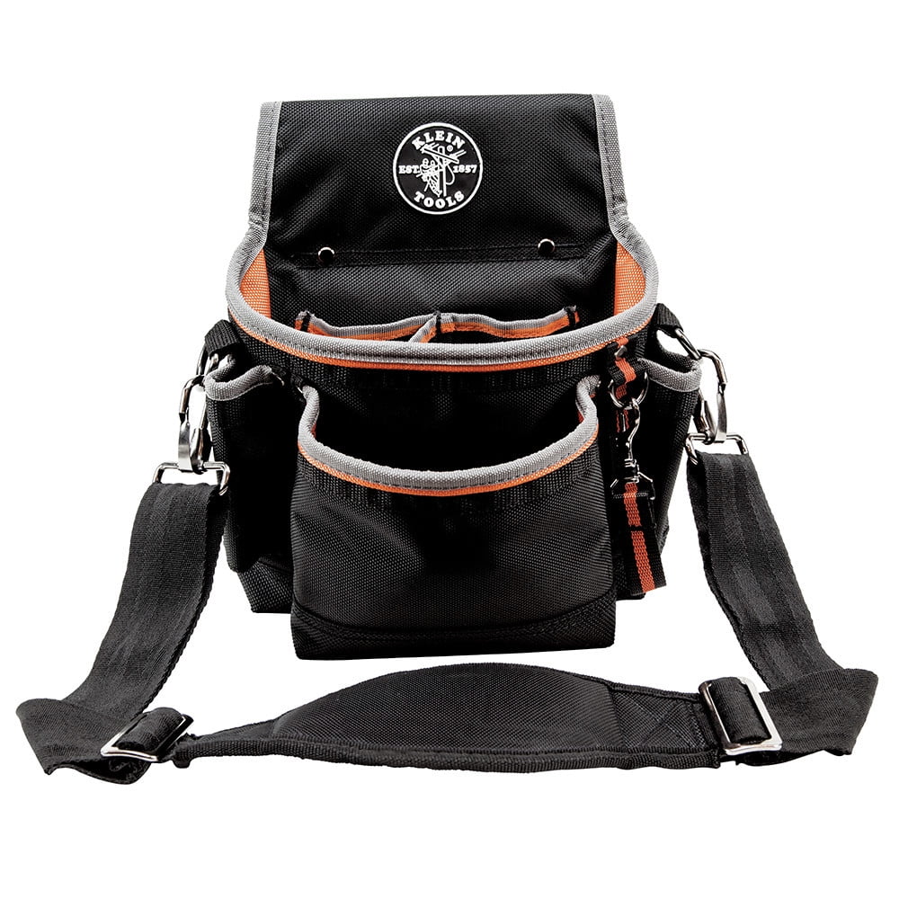Black and Gray Polyester Tool Pouch with Shoulder Strap