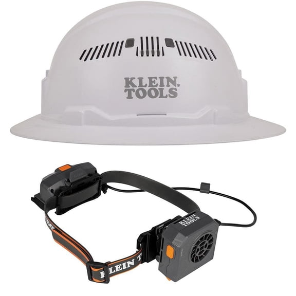 Klein Tools Vented Hard Hat, White And Turbo Fan Set