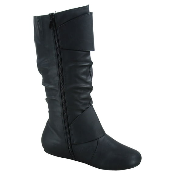 Klein Women's Adult Fashion Zipper Buckle Slouch Casual Flat Heel Mid Calf Round Toe Boots