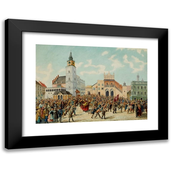Klemens Bąkowski 24x18 Black Modern Framed Museum Art Print Titled - Lajkonik in the Main Market Square in Krakow (1900)