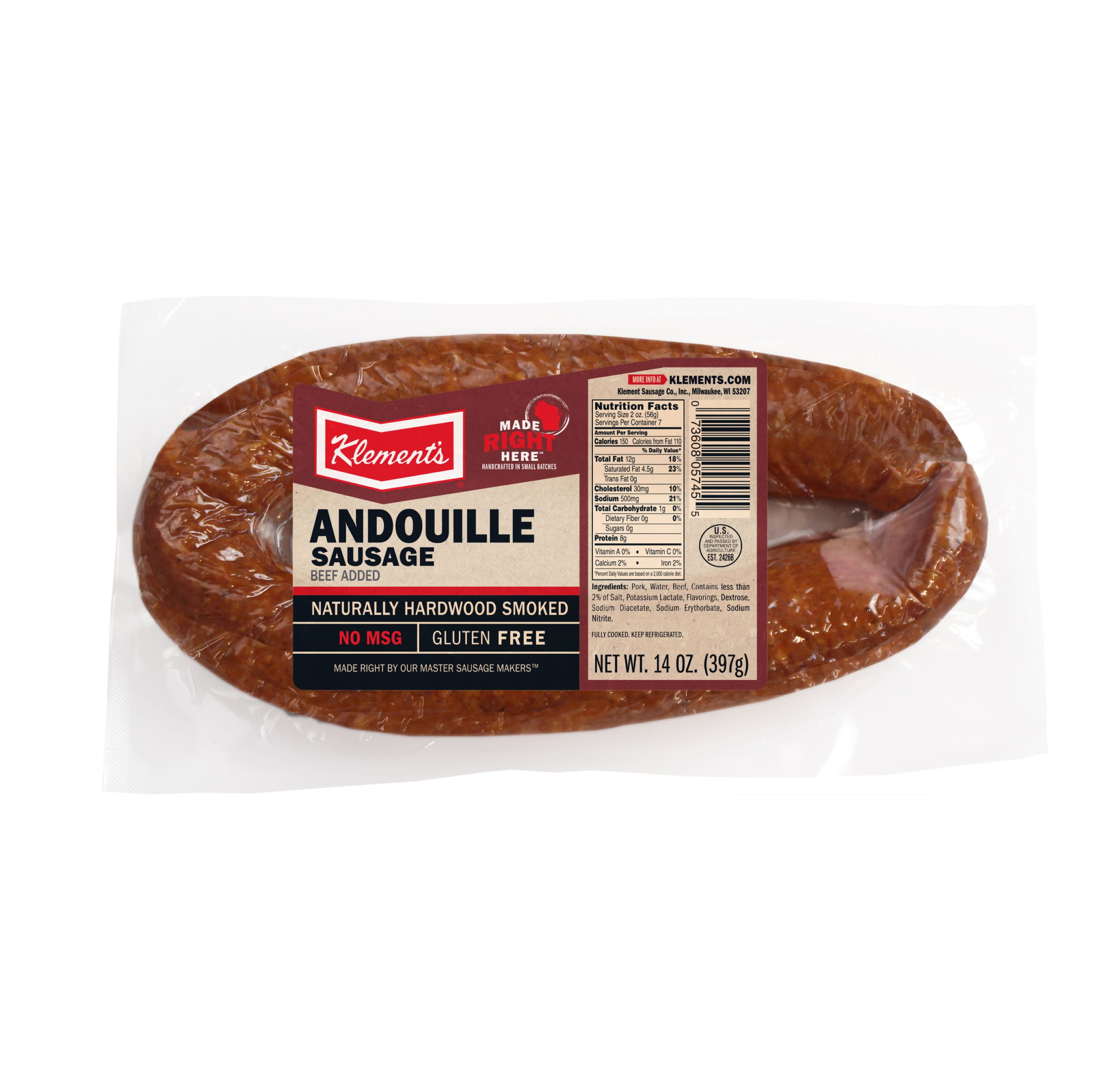 Klement's Andouille Sausage, 14 oz Link