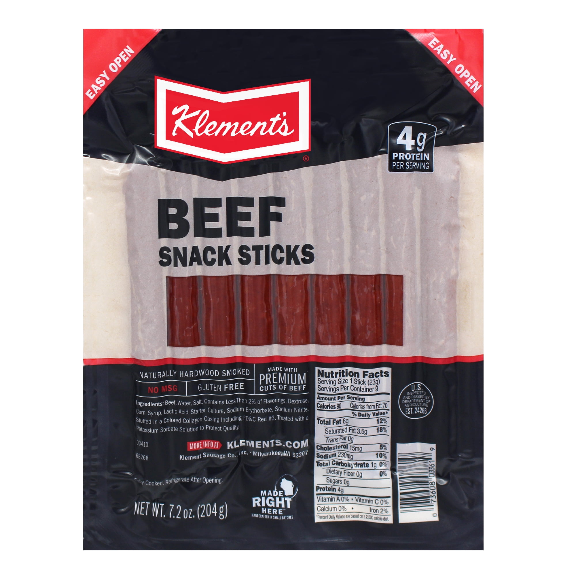Klement's Beef Sticks, Gluten Free, 7.2 oz, Refrigerated