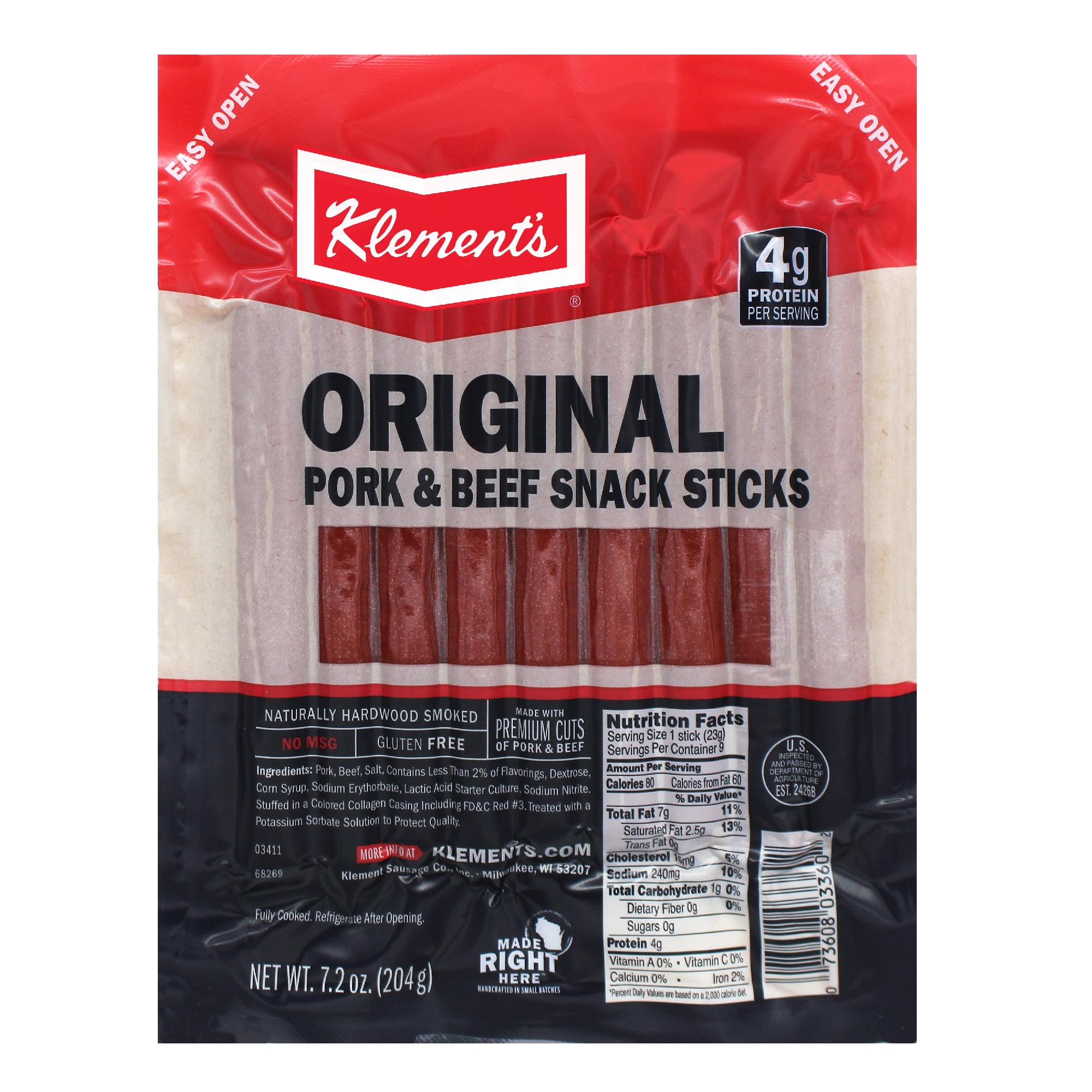Klement's Original Snack Sticks, Gluten Free, 7.2 oz, Refrigerated