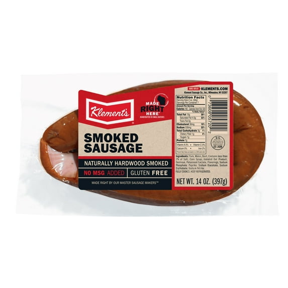 Klement's Smoked Sausage, Gluten Free, 14 oz Loop, Refrigerated