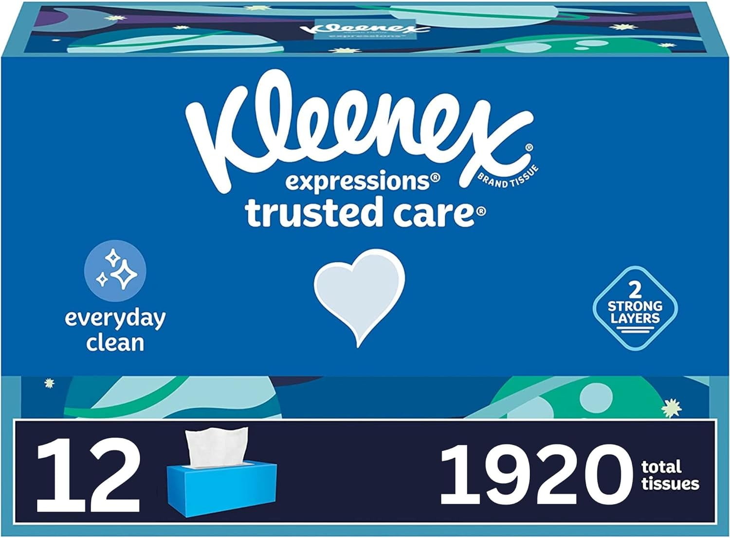 Klenex Expressions Trusted Care Facial Tissues, 12 Boxes, Klenex Travel Tissue Packs, 160 Tissues Per Box, 2-Ply (1920 Total Tissues)